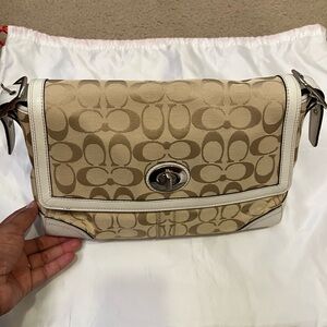 Coach Tan and Cream Signature Shoulder Bag